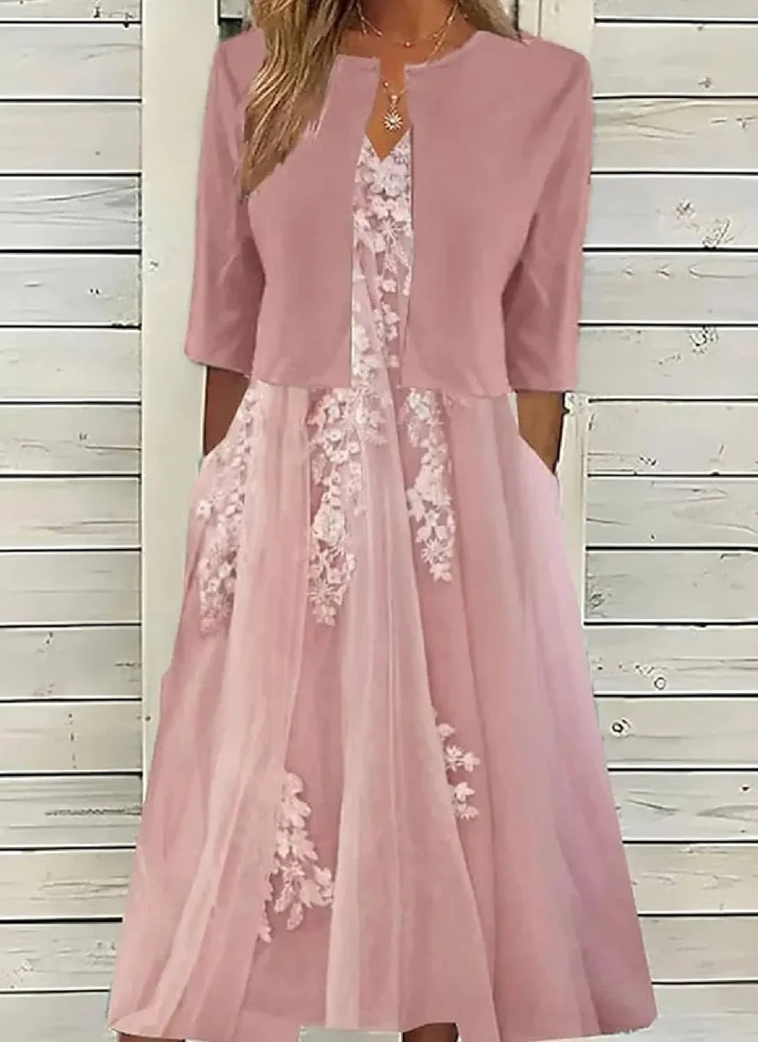 2 Piece Sets For Women Lounge Wear Matching Two Piece Pink Side Pocket Print Midi Dress With Jacket Summer Outfit 2025