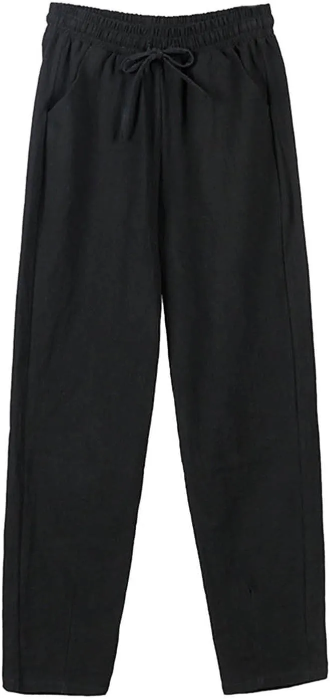 2025 Summer Cotton Pants Women High Waist Wide Leg Palazzo Pants Lightweight Casual Loose Fit Long Lounge Trousers