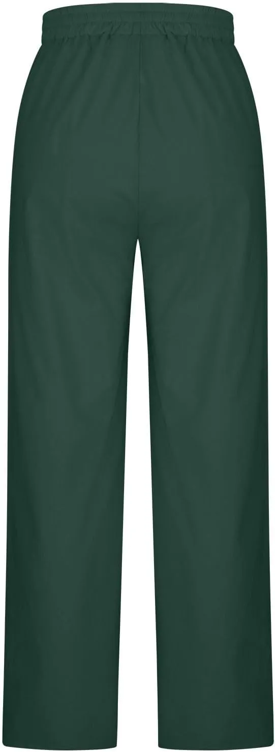 2025 Summer Linen Pants for Women Lounge Drawstring High Waist Flowy Trousers Loose Lightweight Beach Wide Leg Bottom