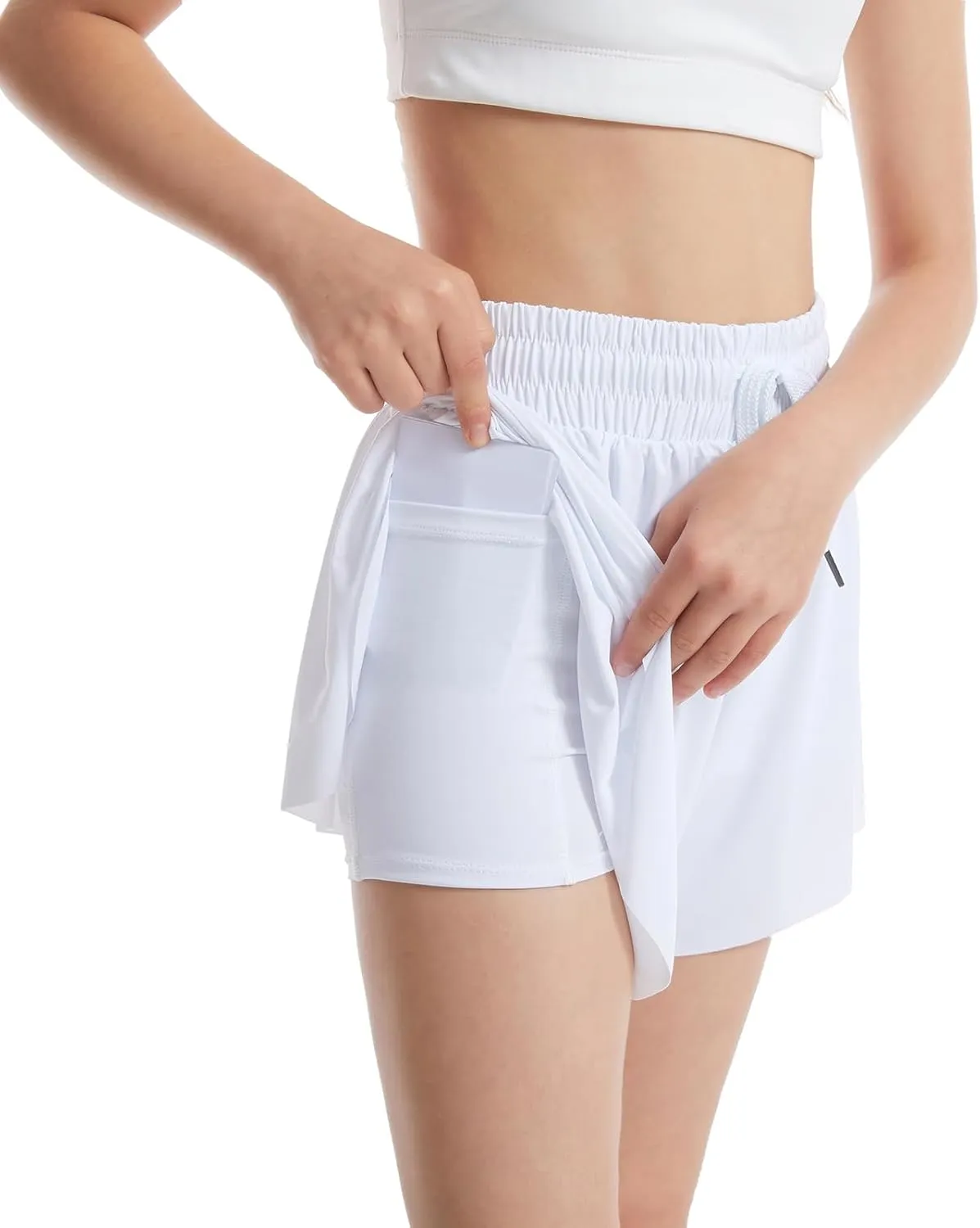 3-4 Packs Girls Flowy Butterfly Shorts Athletic 2 in 1 Running Active Skirt Shorts, Workout Short for Kids Teens