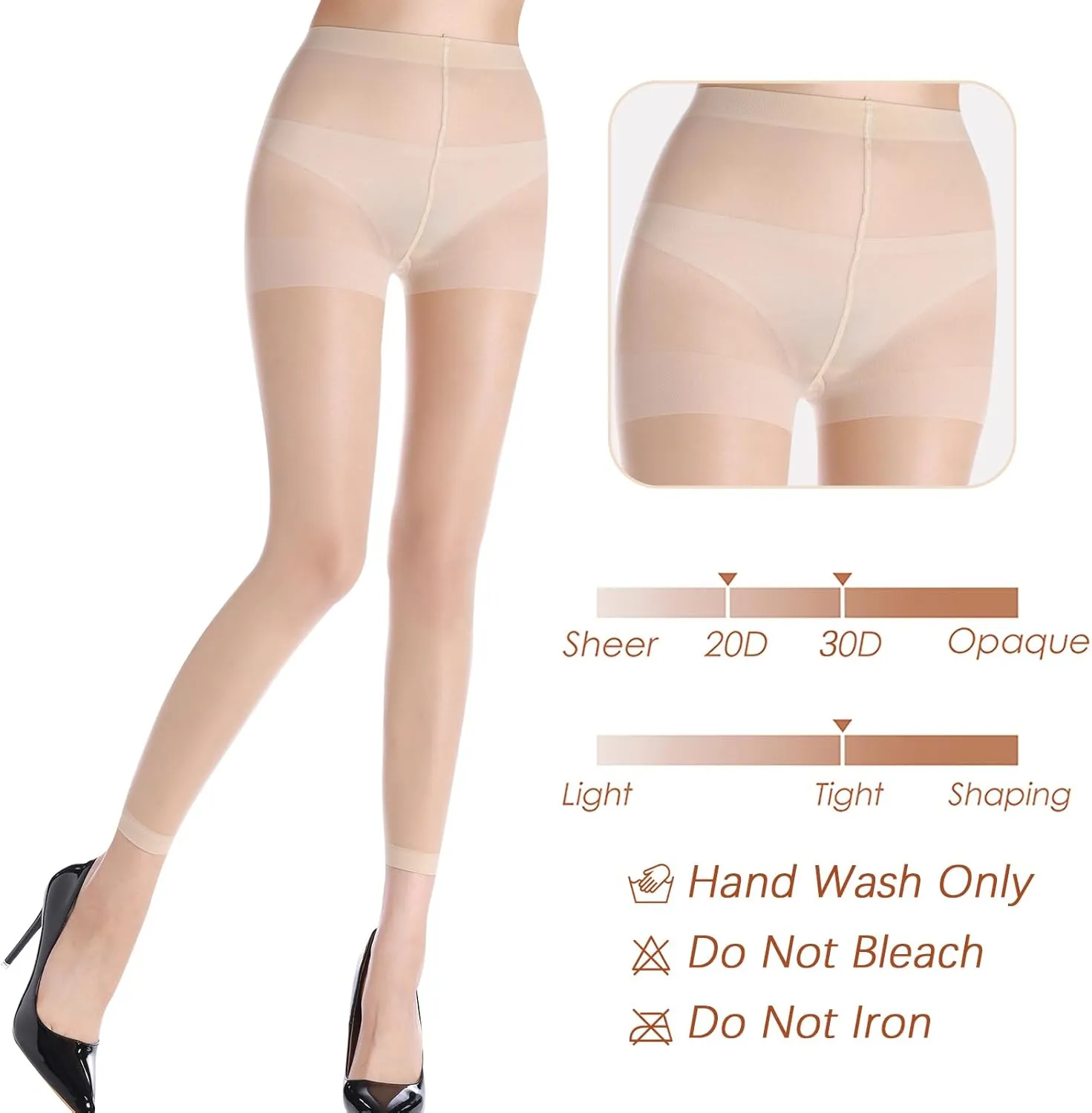 3 Pairs Women's Sheer Footless Tights 30D Microfibre Control Top Pantyhose Run Resistant