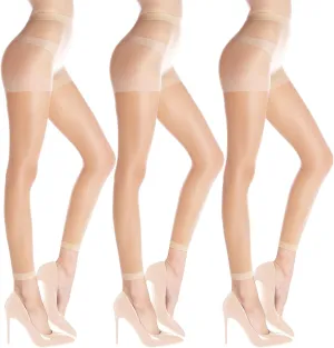 3 Pairs Women's Sheer Footless Tights 30D Microfibre Control Top Pantyhose Run Resistant