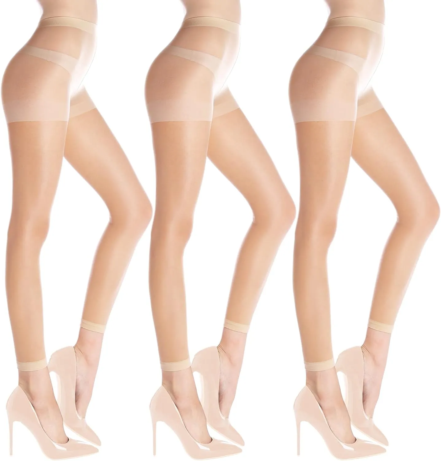 3 Pairs Women's Sheer Footless Tights 30D Microfibre Control Top Pantyhose Run Resistant