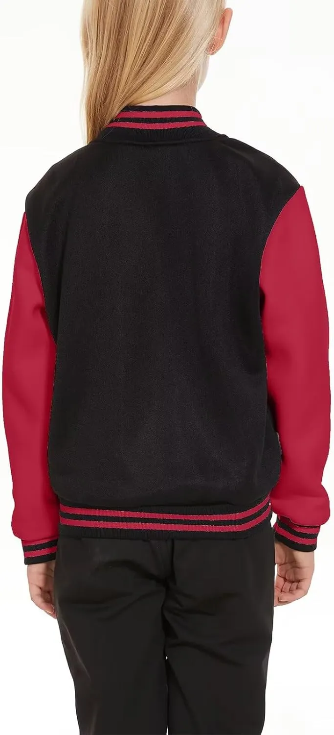 ACEFAST INC Kids Baseball Jacket School Varsity Uniform Casual Sweatshirt Girls Sweater Jacket Baseball Solid Color