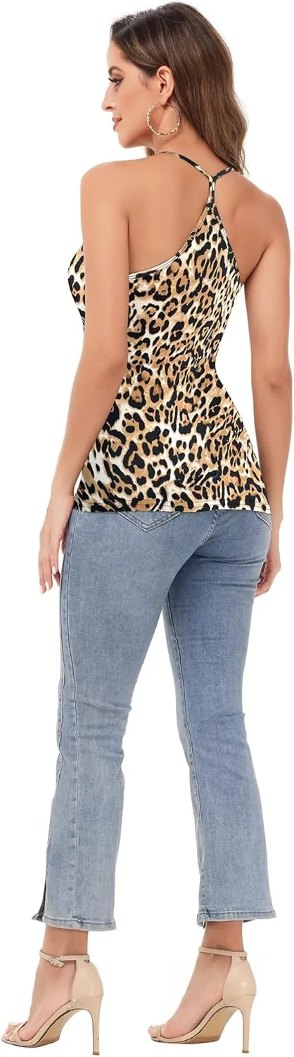 Anna-Kaci Womens Casual Leopard Print Spaghetti Strap Soft Racerback Tank Top