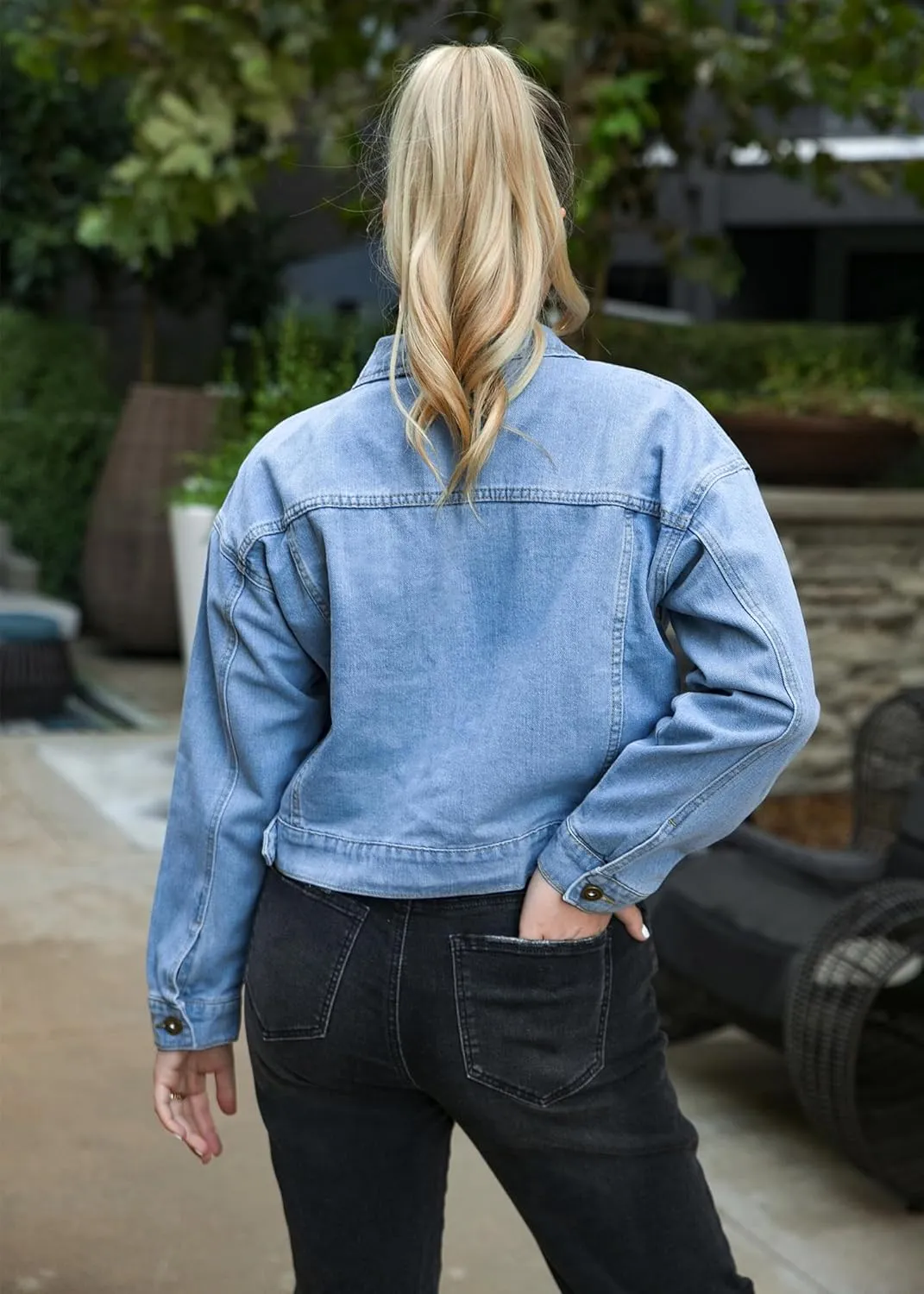 Anna-Kaci Women's Classic Long Sleeve Button Down Crop Denim Jean Jackets with Pockets