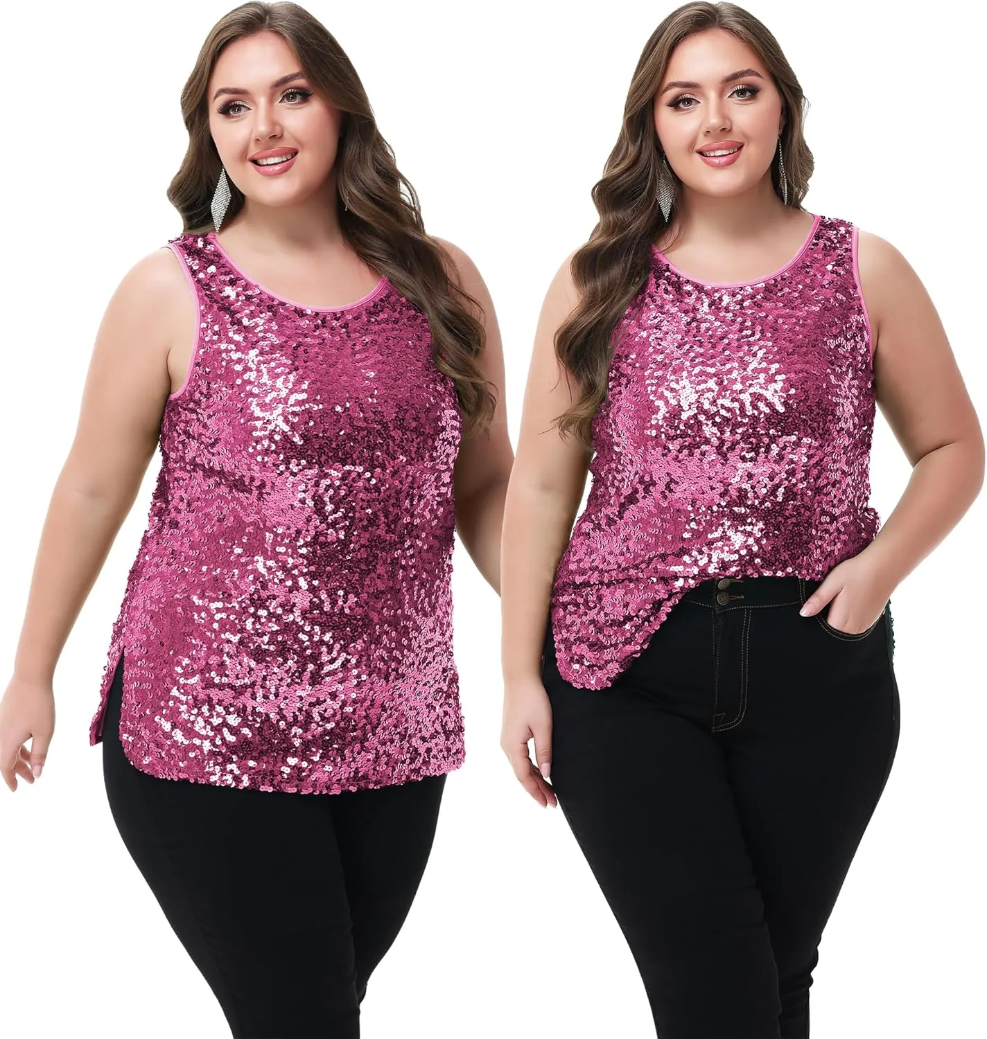 Anna-Kaci Womens Plus Size Sleeveless Sequin Tops Sparkle Shine Tank Top