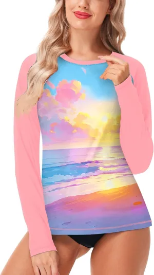 AOBUTE Women Rash Guard UPF 50  Long Sleeve Swim Top Surf Shirts