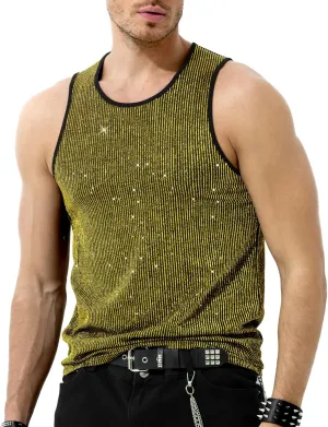 Arjen Kroos Men's Sequin Sleeveless Tank Top Sparkly Rave Metallic T-Shirt