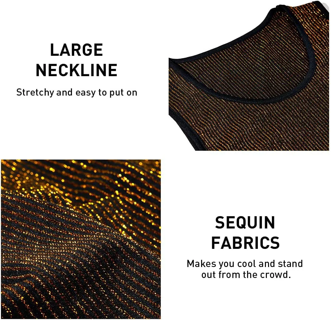 Arjen Kroos Men's Sequin Sleeveless Tank Top Sparkly Rave Metallic T-Shirt