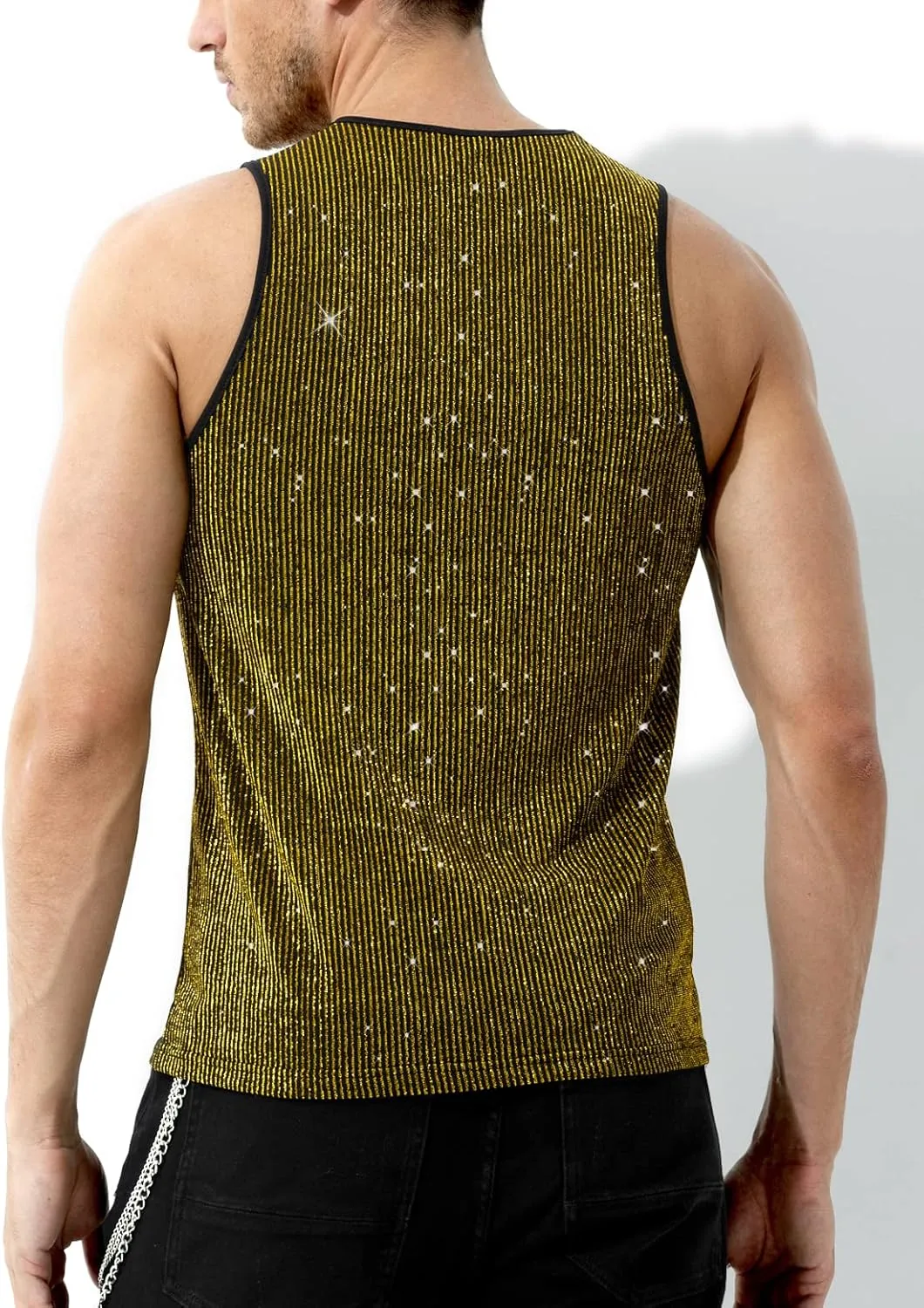 Arjen Kroos Men's Sequin Sleeveless Tank Top Sparkly Rave Metallic T-Shirt