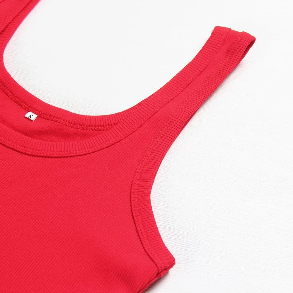 Artfish Women's Scoop Neck Sleeveless Knit Ribbed Fitted Casual Crop Tank Top