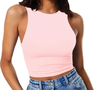 Artfish Women's Sleeveless Cropped Shirts High Neck Stretchy Fitted Basic Crop Tank Top