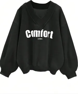 Avanova Women USA Graphic V Neck Sweatshirts Top Drop Shoulder Long Sleeve Pullover Shirt