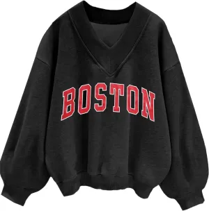 Avanova Women USA Graphic V Neck Sweatshirts Top Drop Shoulder Long Sleeve Pullover Shirt