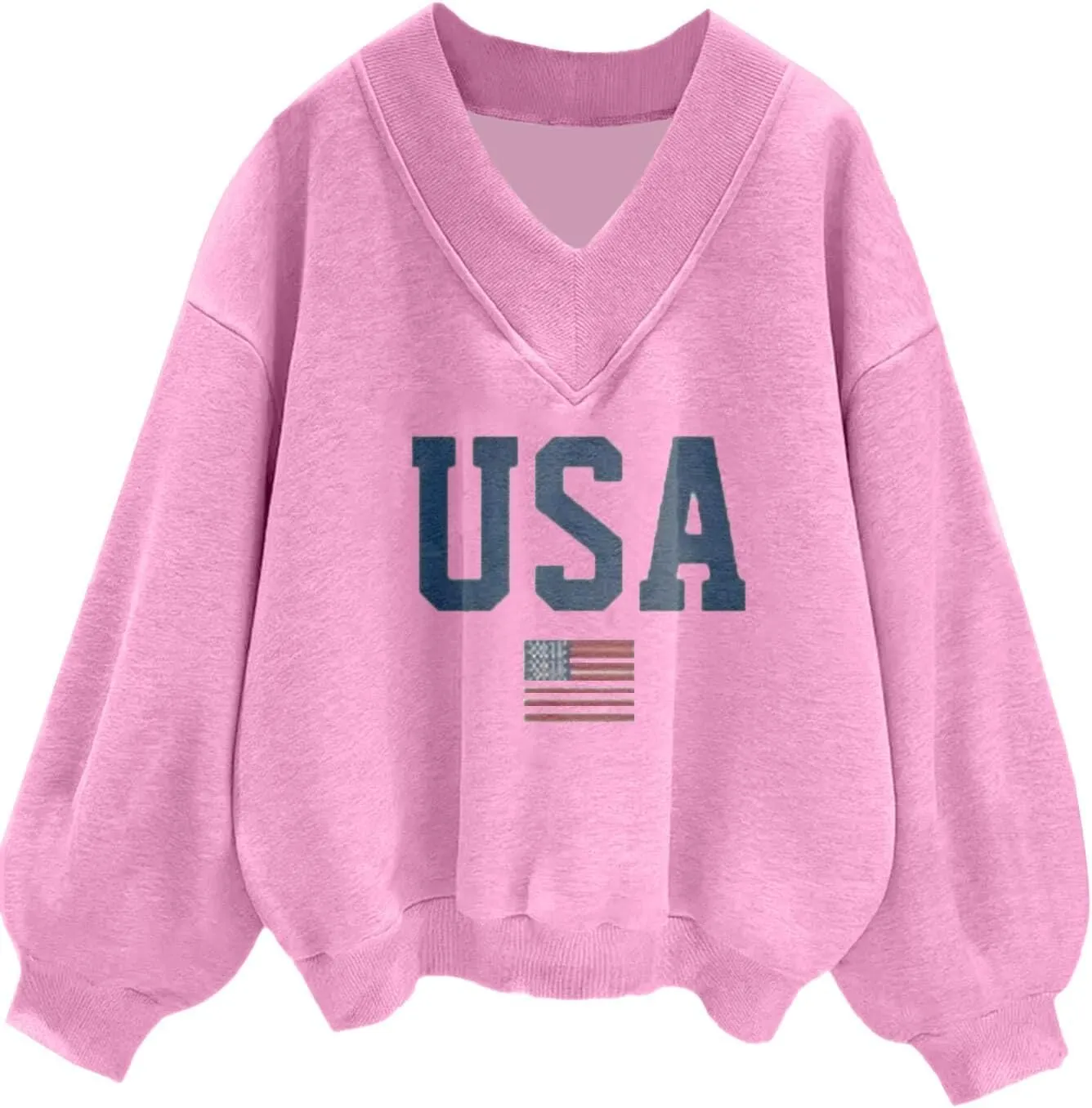 Avanova Women USA Graphic V Neck Sweatshirts Top Drop Shoulder Long Sleeve Pullover Shirt