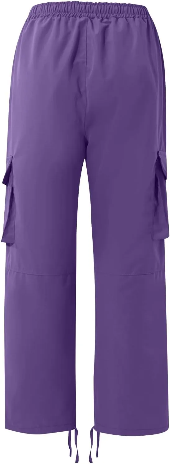 Baggy Cargo Pants for Men Casual Drawstring Waist Hiking Pants with Pockets Outdoor Lightweight Parachute Pants