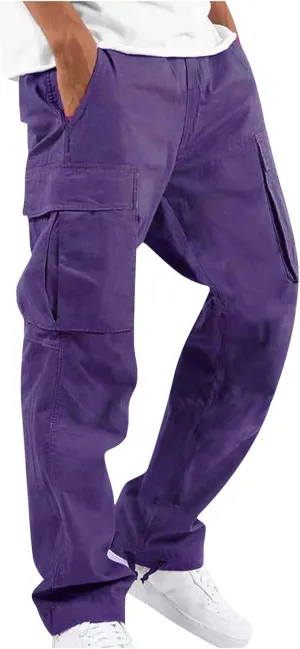 Baggy Cargo Pants for Men Casual Drawstring Waist Hiking Pants with Pockets Outdoor Lightweight Parachute Pants