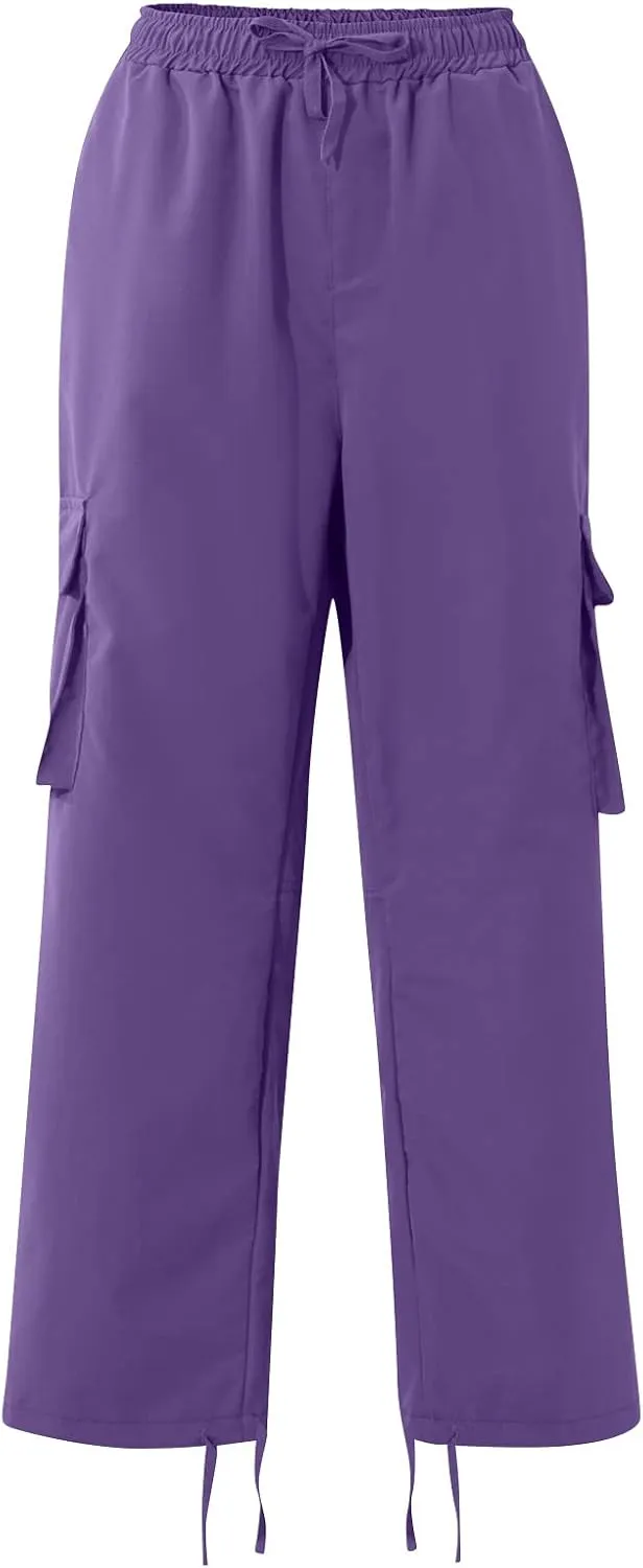 Baggy Cargo Pants for Men Casual Drawstring Waist Hiking Pants with Pockets Outdoor Lightweight Parachute Pants