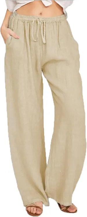 Baggy Linen Pants for Women 2025 Summer Loose Comfy Long Pants Beach Slacks Low Waist Flowy Cotton Linen Trousers