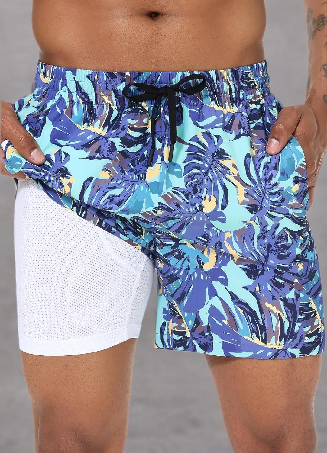 baleaf Men's Swim Trunks 5.5 & 7 & 9 Inch Board Shorts with Compression Liner Quick Dry Swim Shorts with Zipper Pockets