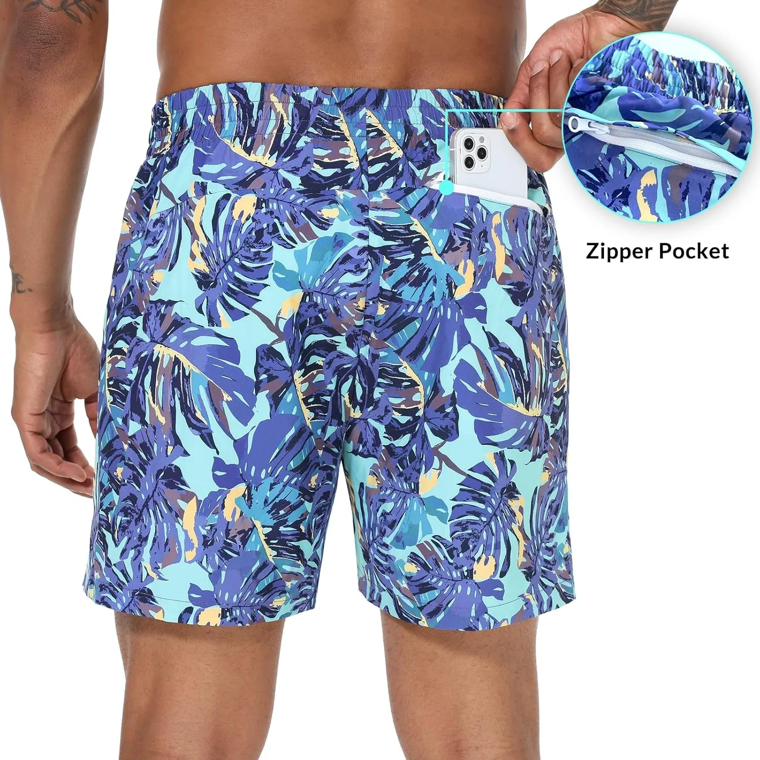 baleaf Men's Swim Trunks 5.5 & 7 & 9 Inch Board Shorts with Compression Liner Quick Dry Swim Shorts with Zipper Pockets