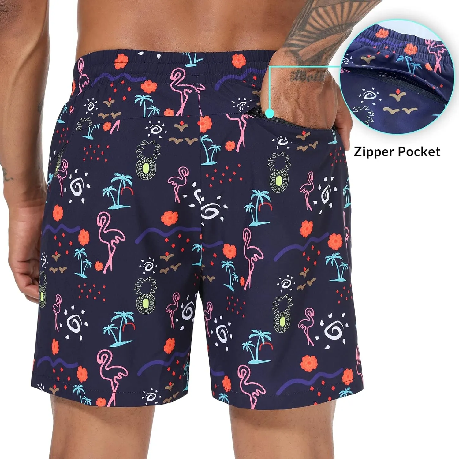 baleaf Men's Swim Trunks 5.5 & 7 & 9 Inch Board Shorts with Compression Liner Quick Dry Swim Shorts with Zipper Pockets