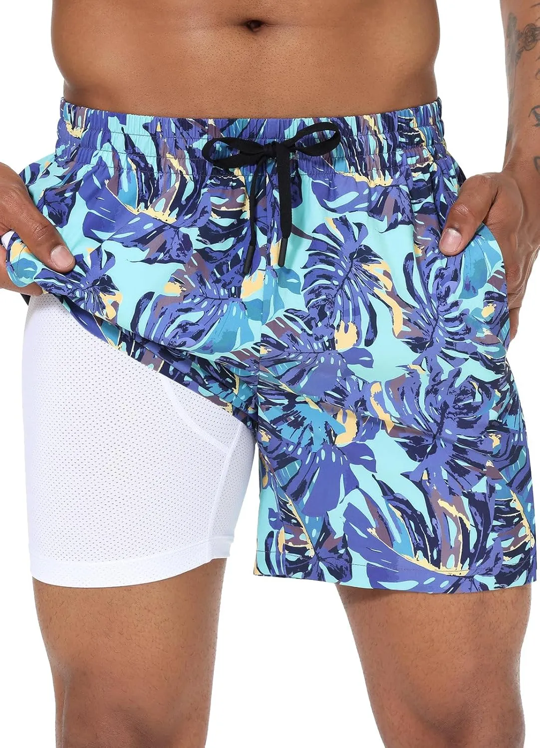 baleaf Men's Swim Trunks 5.5 & 7 & 9 Inch Board Shorts with Compression Liner Quick Dry Swim Shorts with Zipper Pockets