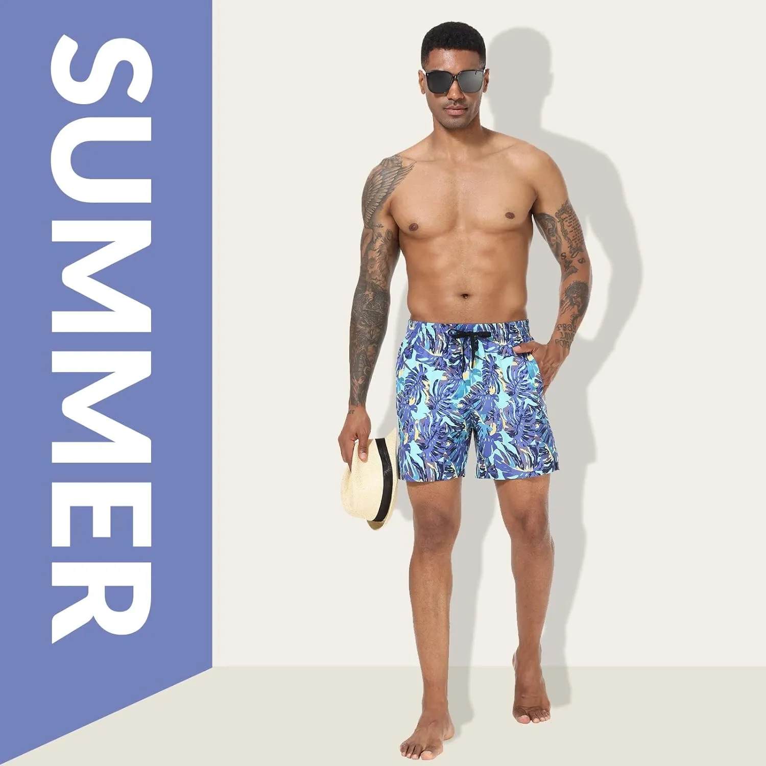 baleaf Men's Swim Trunks 5.5 & 7 & 9 Inch Board Shorts with Compression Liner Quick Dry Swim Shorts with Zipper Pockets