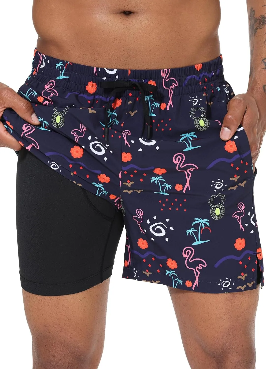 baleaf Men's Swim Trunks 5.5 & 7 & 9 Inch Board Shorts with Compression Liner Quick Dry Swim Shorts with Zipper Pockets