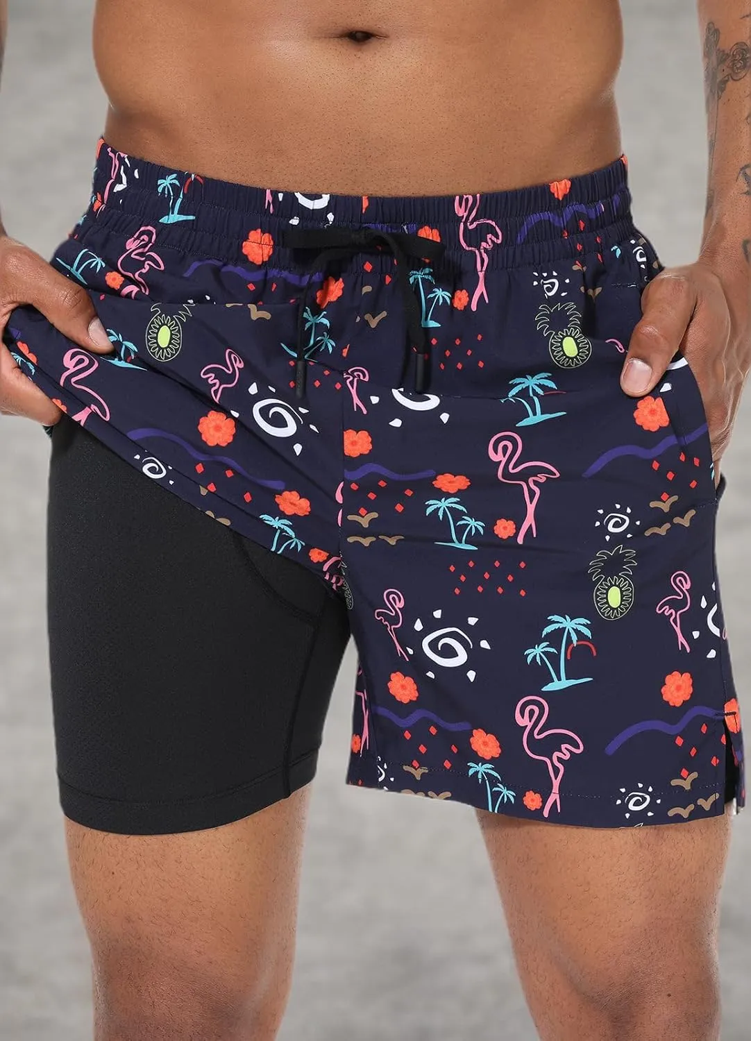 baleaf Men's Swim Trunks 5.5 & 7 & 9 Inch Board Shorts with Compression Liner Quick Dry Swim Shorts with Zipper Pockets
