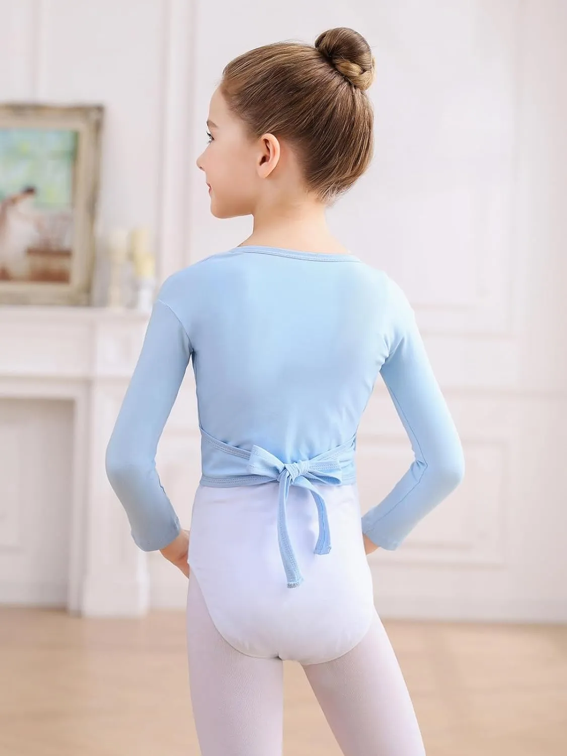 Ballet Wrap Top Dance Cotton Long Sleeve Self Tie Cardigan for Girls