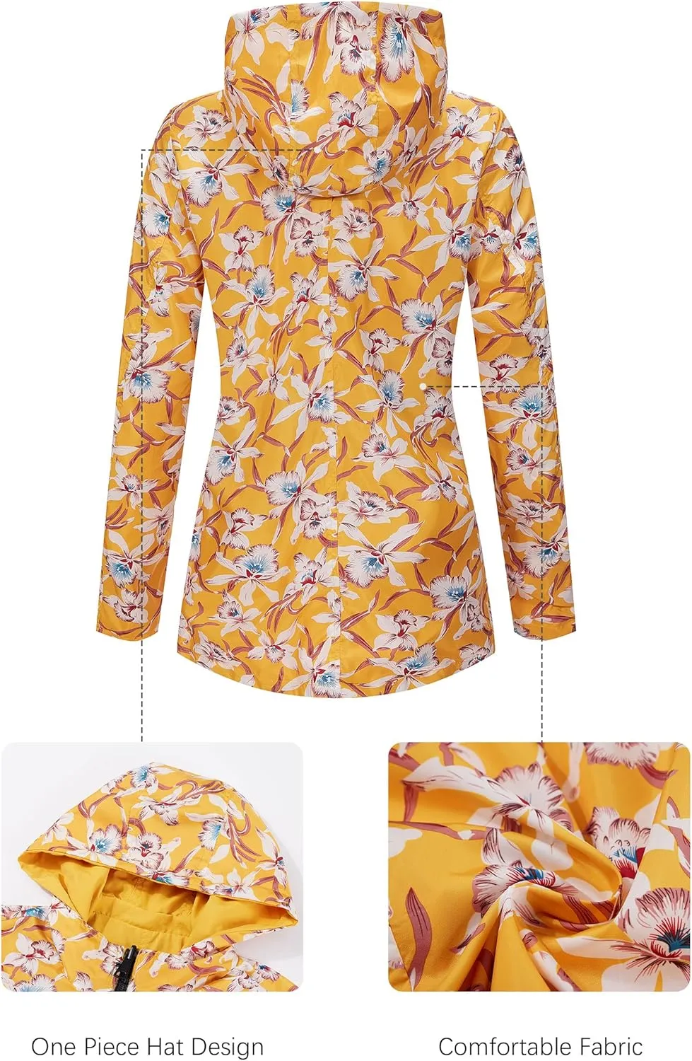 Bellivera Women Reversible Lightweight Jacket Casual Windbreaker Outerwear Waterproof Outdoor Printed Raincoat