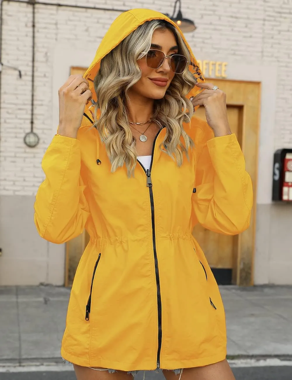 Bellivera Women Reversible Lightweight Jacket Casual Windbreaker Outerwear Waterproof Outdoor Printed Raincoat