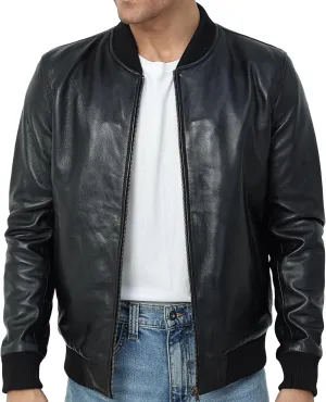Black Leather Bomber Jacket Men | 100% Real Lambskin Leather Jacket | Men's Leather Motorcycle Jacket | Heritage
