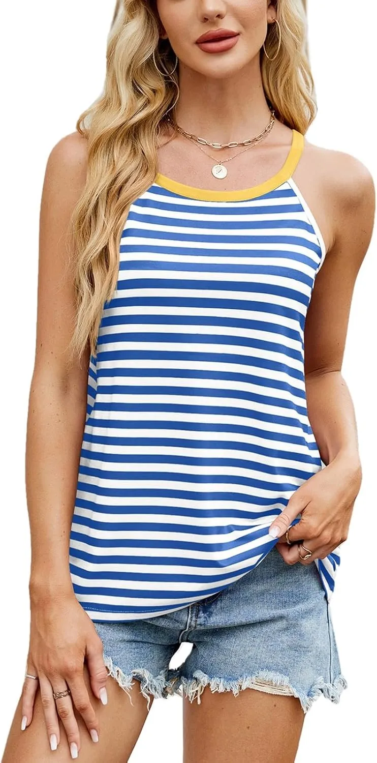 Blostirno Women's Striped Tank Top Sleeveless Summer Casual Spaghetti Strap Camisole Fashion Tops