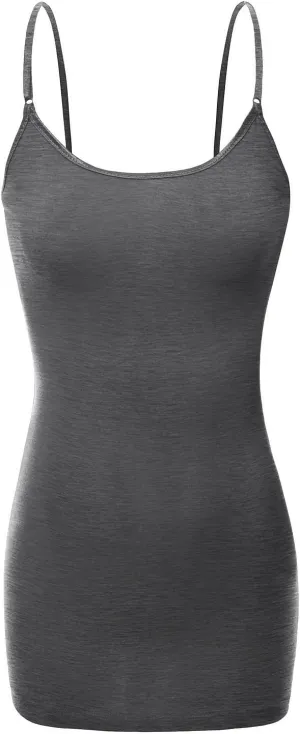 Bozzolo Women's Ladies Adjustable Spaghetti Strap Basic Long Cami Tunic Tank Top
