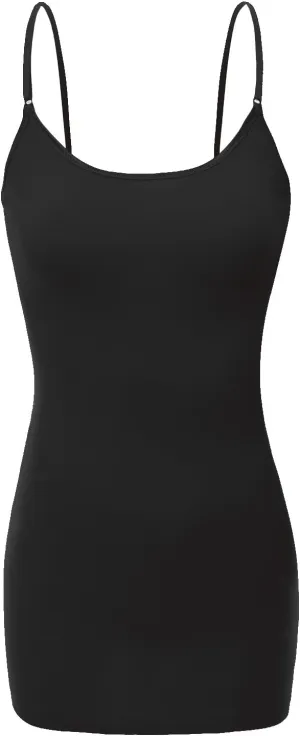 Bozzolo Women's Ladies Adjustable Spaghetti Strap Basic Long Cami Tunic Tank Top