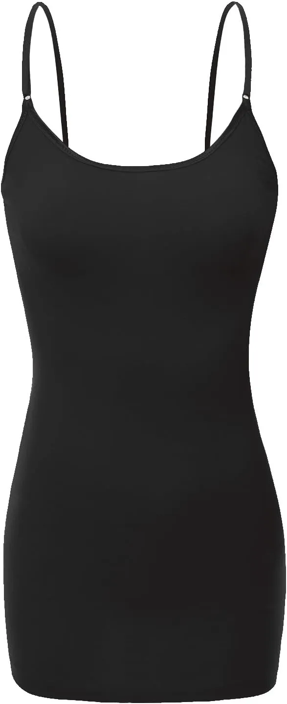 Bozzolo Women's Ladies Adjustable Spaghetti Strap Basic Long Cami Tunic Tank Top