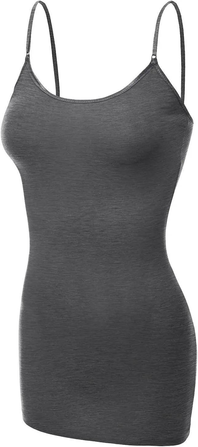 Bozzolo Women's Ladies Adjustable Spaghetti Strap Basic Long Cami Tunic Tank Top