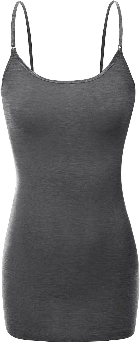 Bozzolo Women's Ladies Adjustable Spaghetti Strap Basic Long Cami Tunic Tank Top