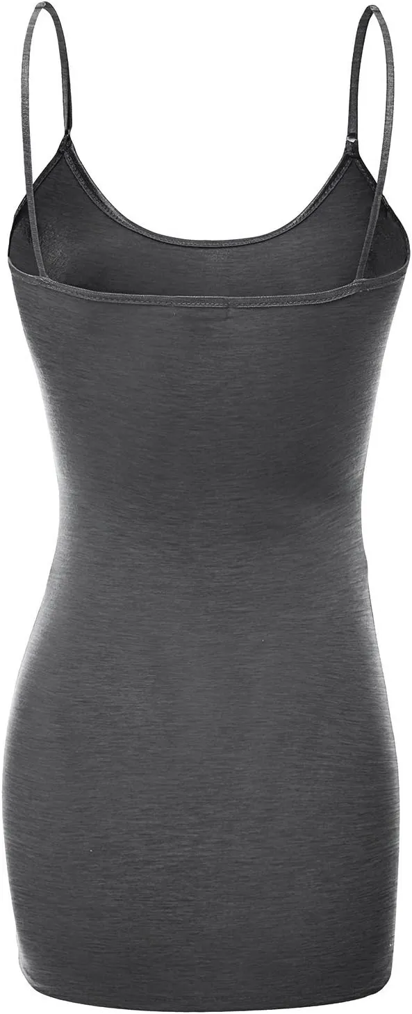 Bozzolo Women's Ladies Adjustable Spaghetti Strap Basic Long Cami Tunic Tank Top