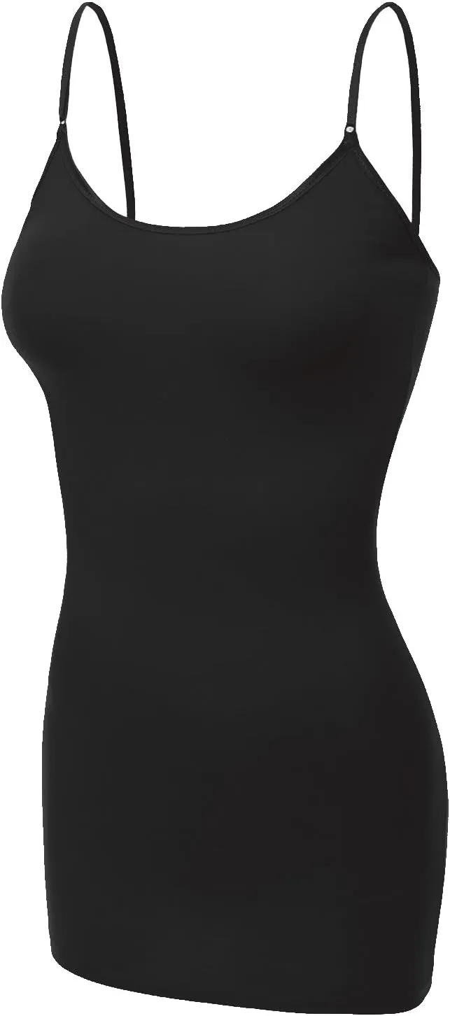 Bozzolo Women's Ladies Adjustable Spaghetti Strap Basic Long Cami Tunic Tank Top