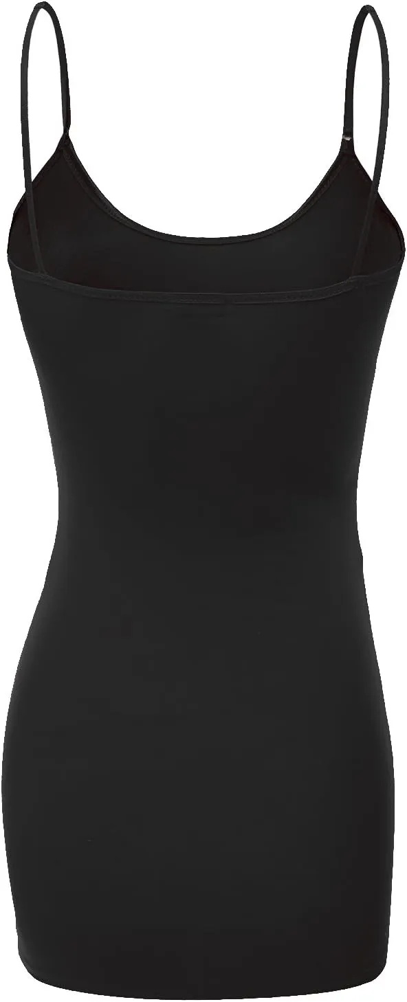 Bozzolo Women's Ladies Adjustable Spaghetti Strap Basic Long Cami Tunic Tank Top