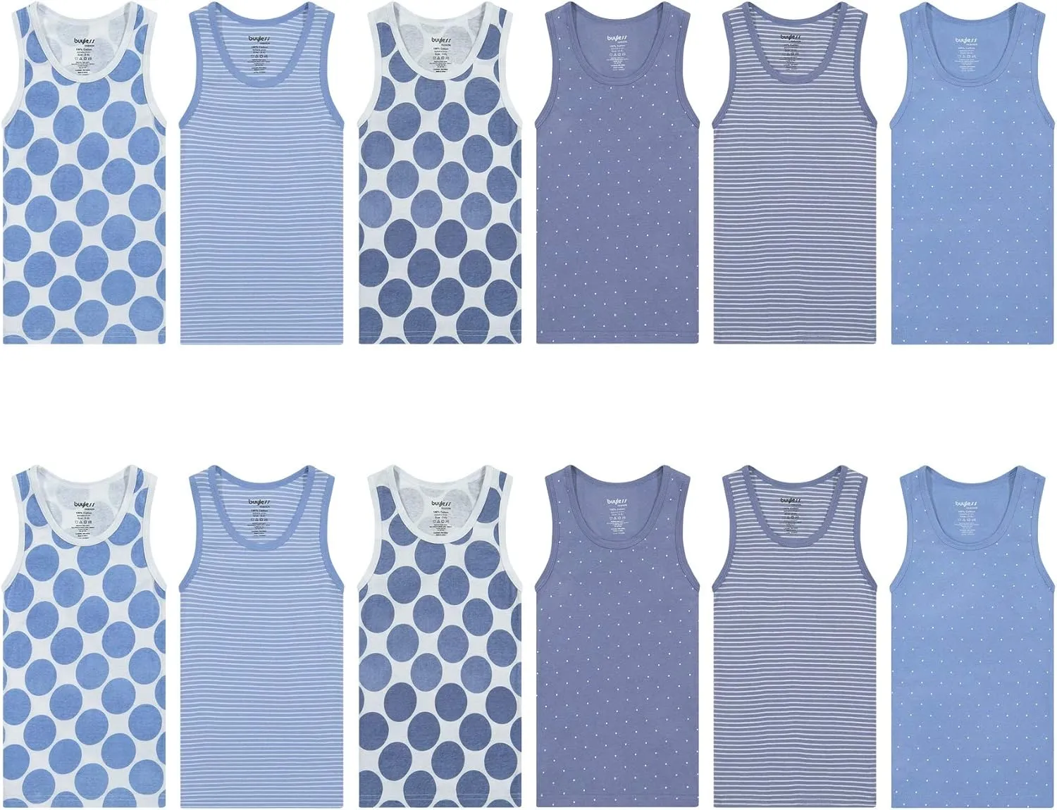 Buyless Fashion Boys Scoop Neck Tagless Undershirts Soft Cotton Tank Top (12 Pack)