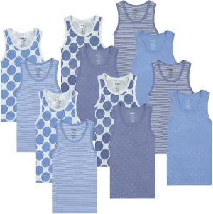 Buyless Fashion Boys Scoop Neck Tagless Undershirts Soft Cotton Tank Top (12 Pack)