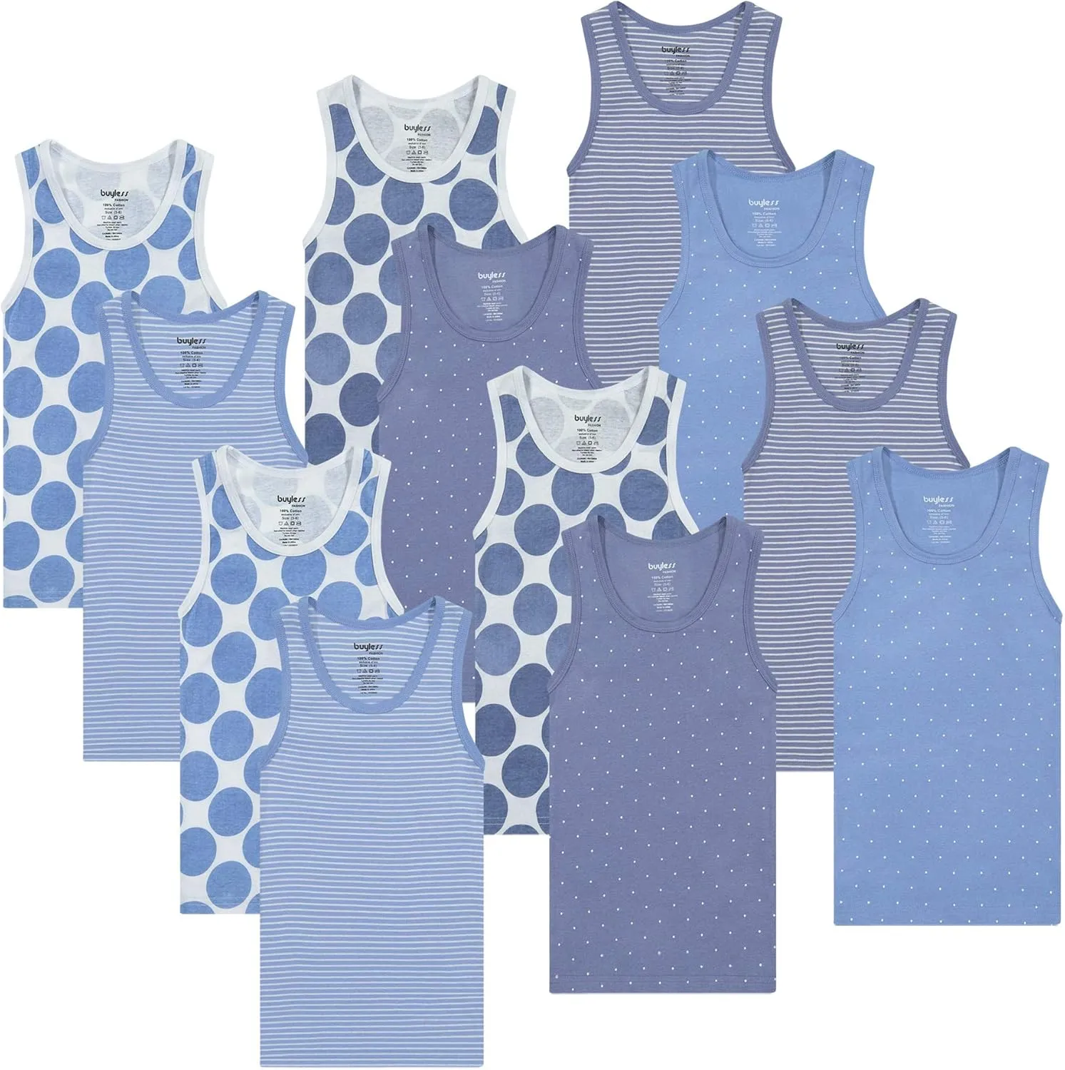 Buyless Fashion Boys Scoop Neck Tagless Undershirts Soft Cotton Tank Top (12 Pack)