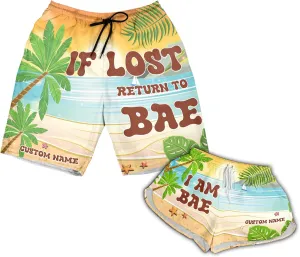 Camelliaa Shop Personalized Summer Tropical Vibe If Lost Return to Bae I'm Bae Hawaiian Shorts/Women's Board Shorts XS-5XL