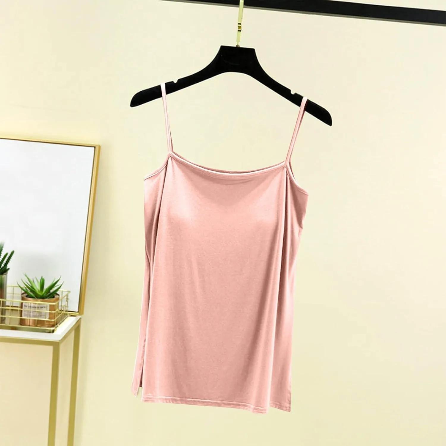 Camisole Tops for Women Built in Bra Spring Summer Sleeveless Seamless Underwear Spaghetti Thin Strap Yoga Tank Tops