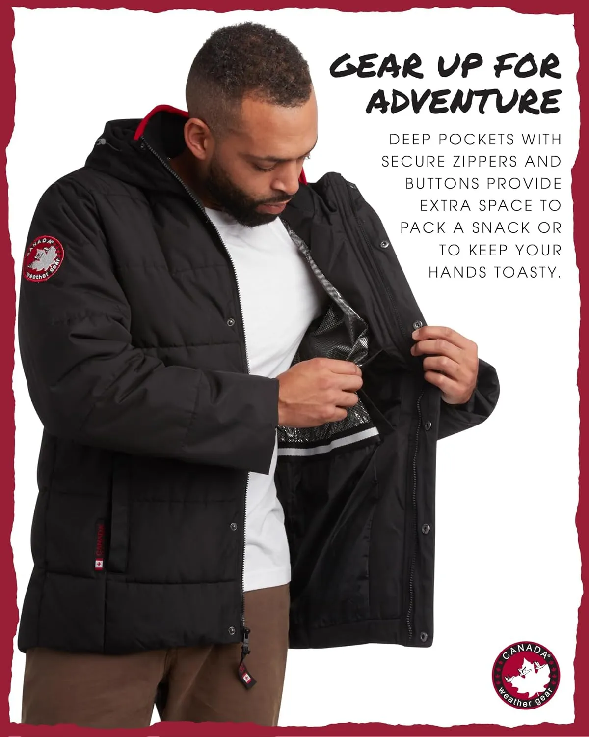 CANADA WEATHER GEAR Men's Winter Jacket  Heavyweight Puffer Jacket  Casual Coat for Men (M-XXL)
